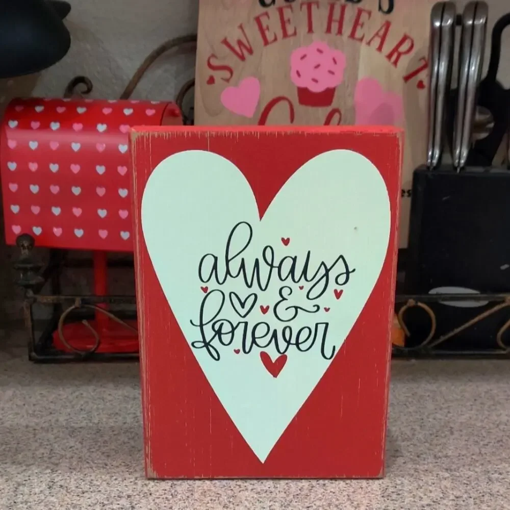 Always and Forever Red Wooden Valentine's Day Heart Love Wall Tabletop Decor